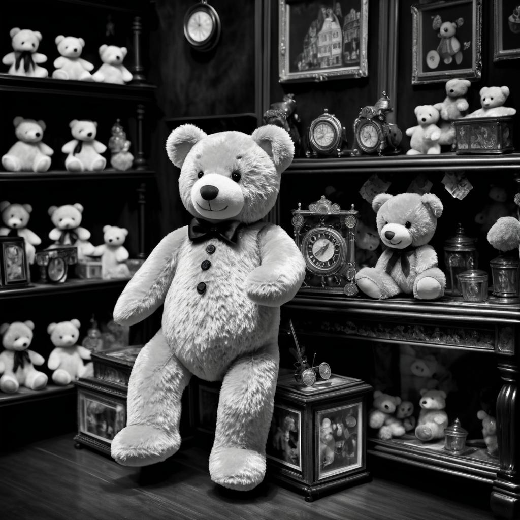 Whimsical Teddy Bear in Antique Shop