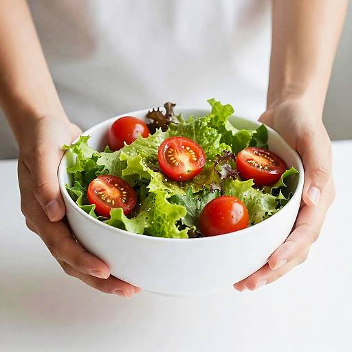 Close-Up Hands Holding Fresh Salad