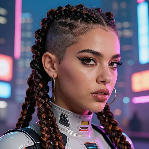 Futuristic Woman in Neon Cityscape