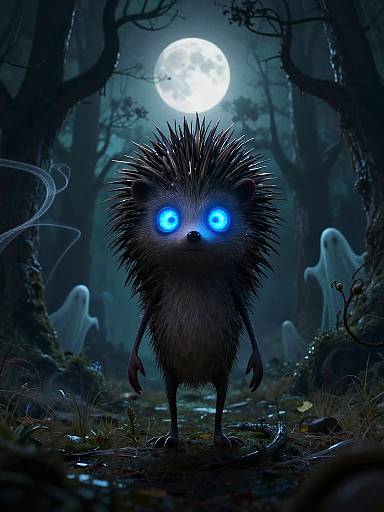 Spooky Stylized Hedgehog in Gothic Forest