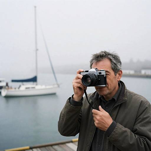 Vintage Camera at Foggy Harbor