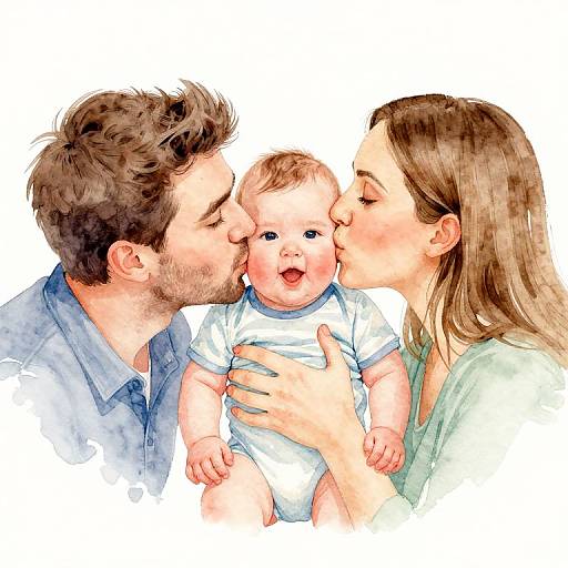 Watercolor Painting of Parents and Baby