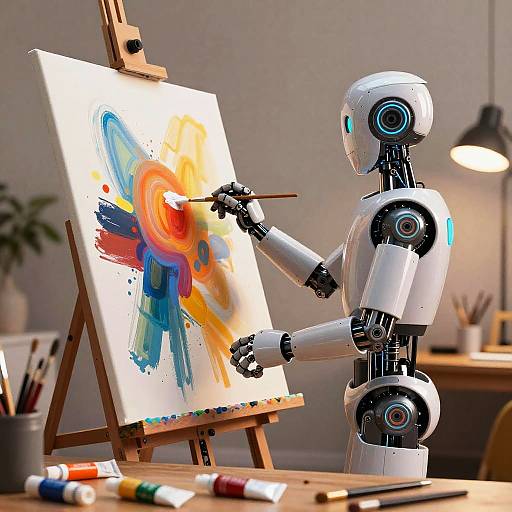 Robot Painting Abstract Art on Canvas