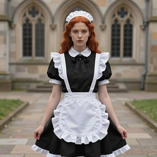Victorian Gothic Maid in Courtyard