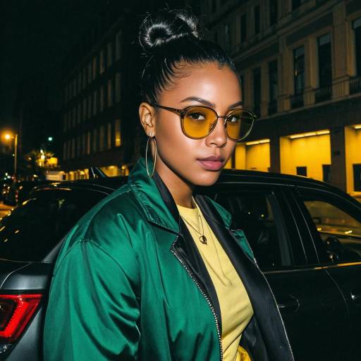 Stylish Woman with Yellow Tinted Sunglasses at Night