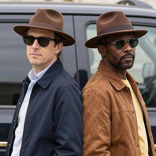 Stylish Duo by the Classic Car