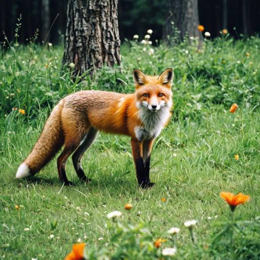 Red fox standing in meadow