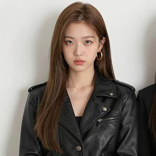 Young Woman in Black Leather Jacket