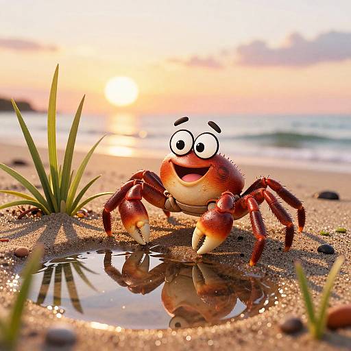 Happy Cartoon Crab Spider on Beach