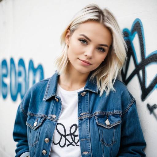 Young Woman in Denim Jacket Against Graffiti Wall
