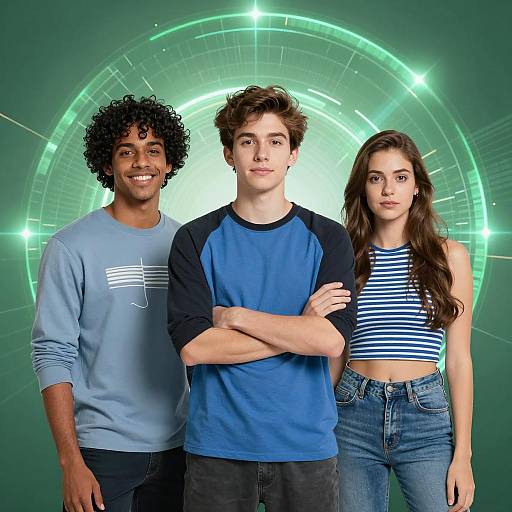 Three Friends with Holographic Background