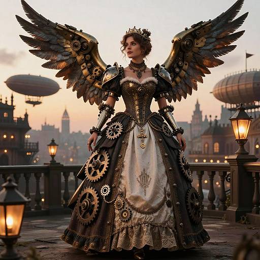 Steampunk Woman in Victorian Cityscape