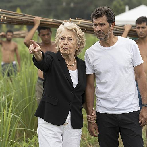Determined Elderly Woman with Concerned Man