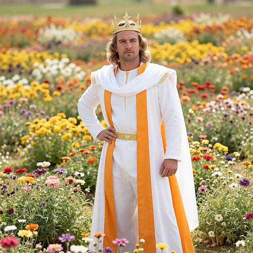 Regal Man in Vibrant Flower Field