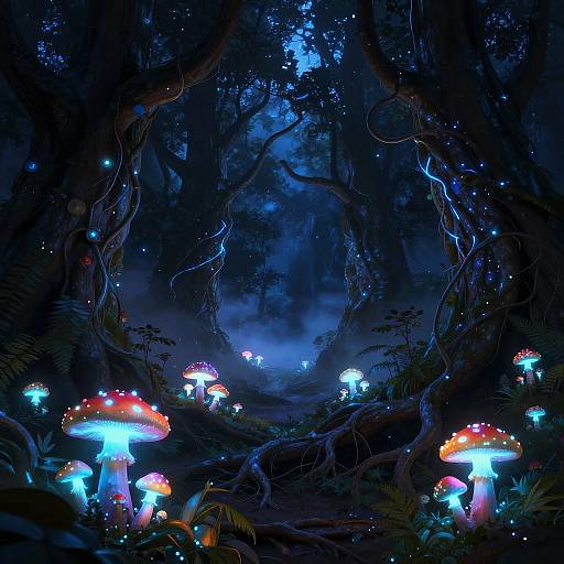 Glowing Bioluminescent Mushroom Forest