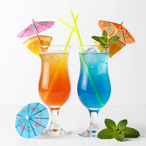 Colorful Tropical Cocktails with Umbrellas