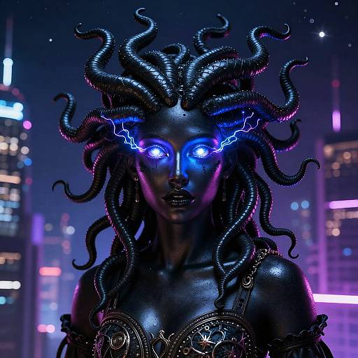 Cyber-Baroque Black Medusa Vision