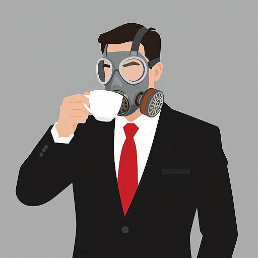 Gas Masked Man Drinking Tea
