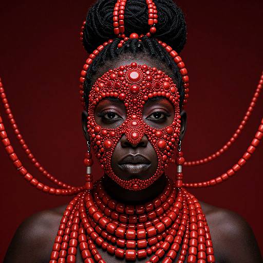 African Woman with Red Bead Portrait