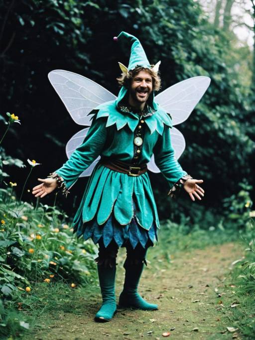 Man in Green Fairy Costume Outdoors