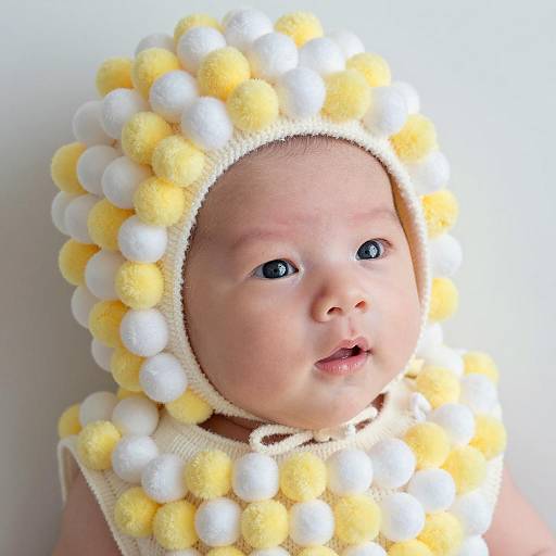 Baby in Yellow and White Pom-Pom Popcorn Costume