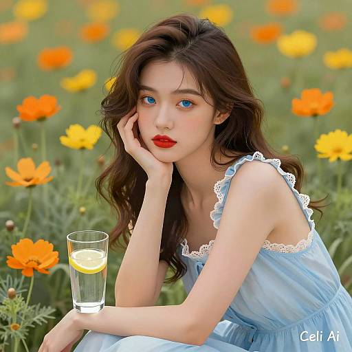 Serene Young Woman in Colorful Field