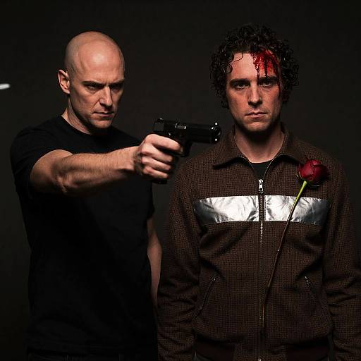 Dramatic Standoff in a Dimly Lit Room