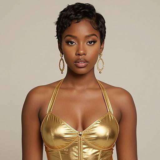 Realistic Dark-Skinned Girl in Gold Outfit