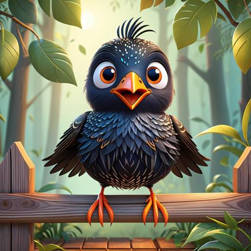 Charming 3D Cartoon Starling in Jungle