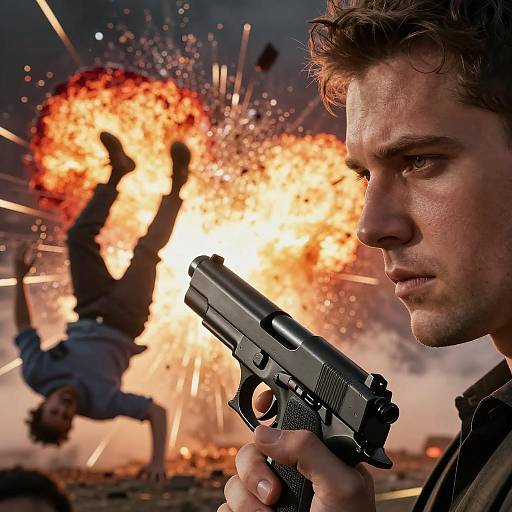 Intense Close-Up with Explosive Action