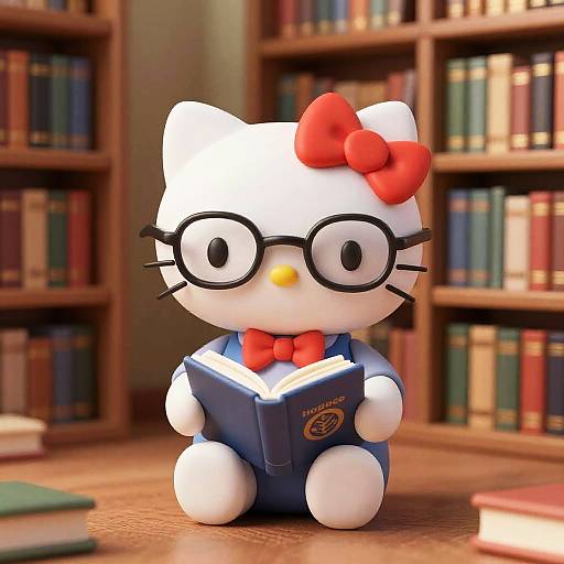 Kitty Reading in Sunlit Library