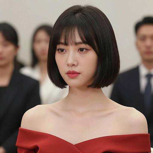 Elegant Woman in Red Off-Shoulder Top