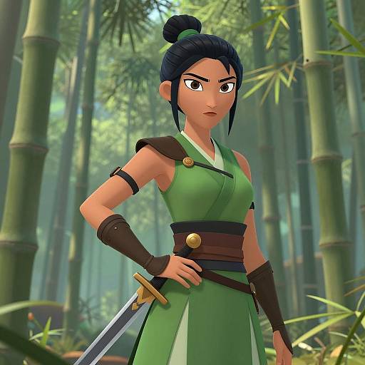 Female Warrior in Bamboo Forest Animation