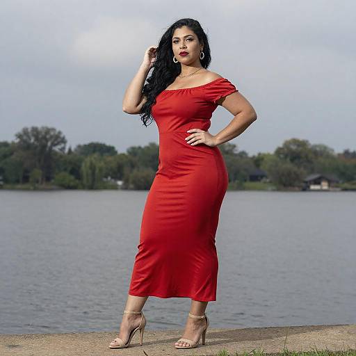 Confident Woman by Calm Lake