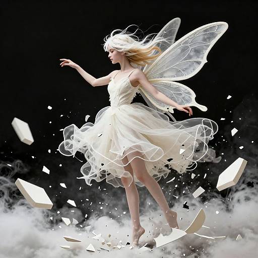 Hyper-Realistic Fairy Amid Shattered Fragments