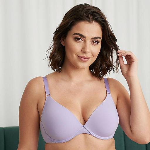 Woman in Lavender Bra Touching Hair
