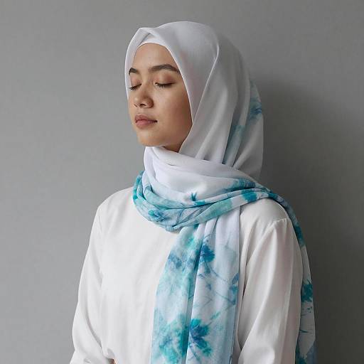 Serene Young Asian Woman in Tie-Dye Hijab