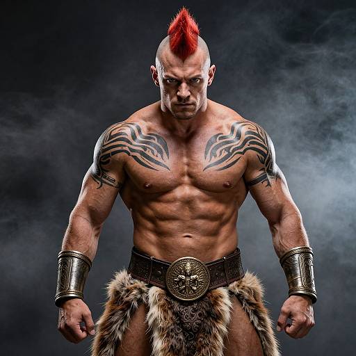 Fierce Muscular Tattooed Warrior