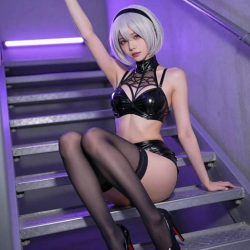 Edgy Neon-Lit Latex Fashion Shot