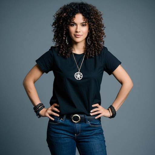 Curly-Haired Woman in Casual Rock Outfit