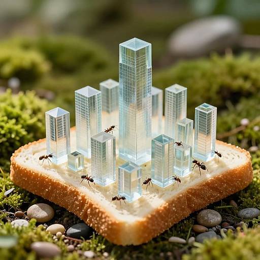Ants Building Glass Skyscrapers on Bread