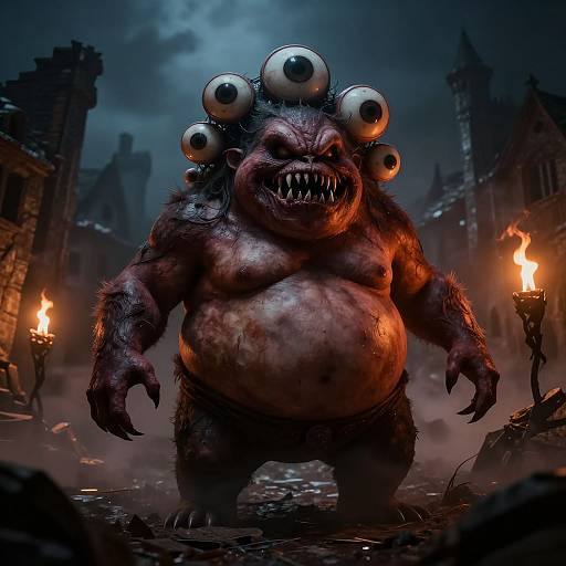 Terrifying Multi-Eyed Monster in Ruins