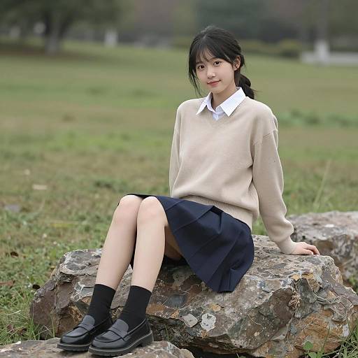 Casual Outdoor Scene with Asian Girl