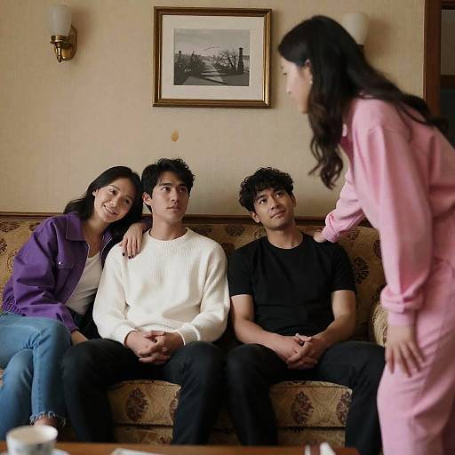 Cozy Group Portrait in Patterned Room