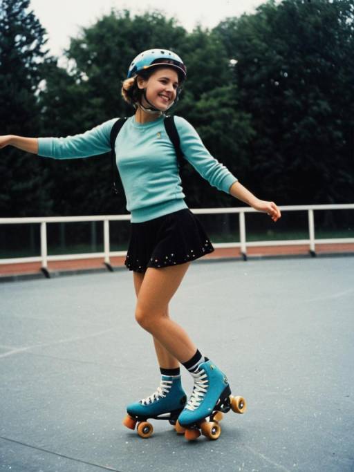 Young woman roller skating outdoors