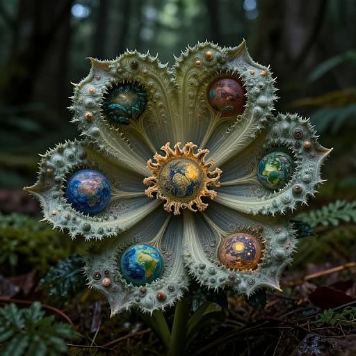Surreal Fractal Bloom with Miniature Worlds