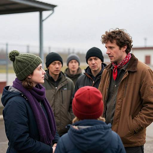 Group of People Talking Outdoors in Winter
