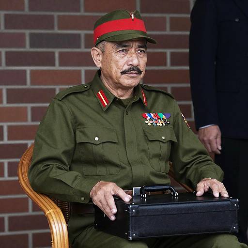 Military Man in Uniform with Briefcase