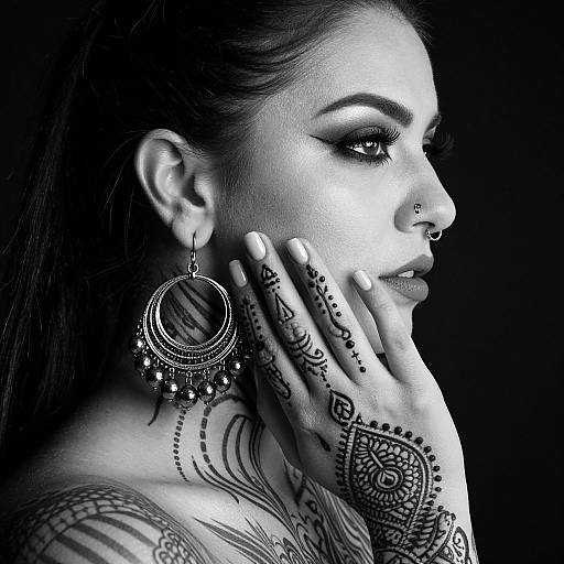 Moody Black-and-White Tattooed Woman