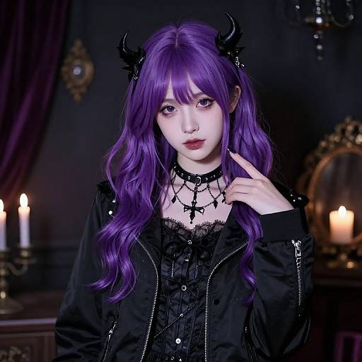 Gothic Young Girl with Purple Hair